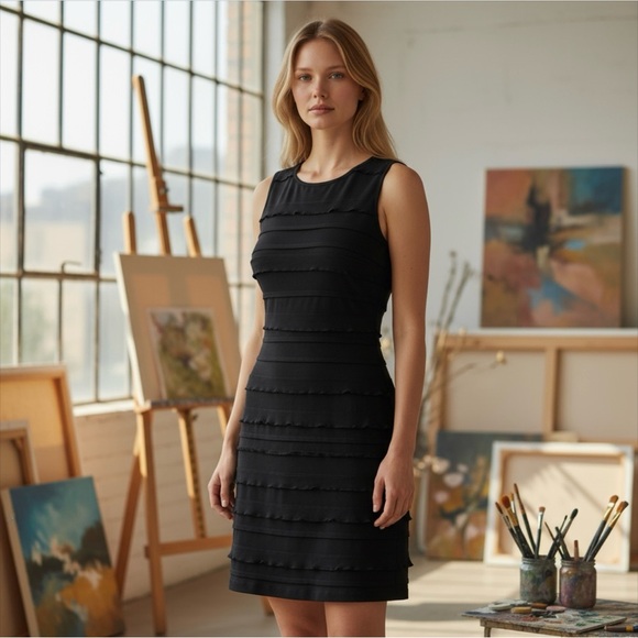 Calvin Klein Black Ruffle Sheath Dress 4 Small - Picture 1 of 10